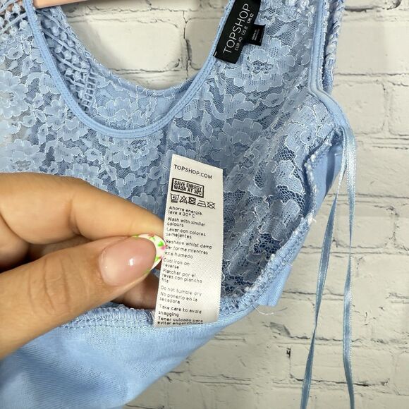 Y2K Crochet Crop Top Women SIze 8 Blue Rertro Coquette Feminine Cottage Fairy - Picture 4 of 9